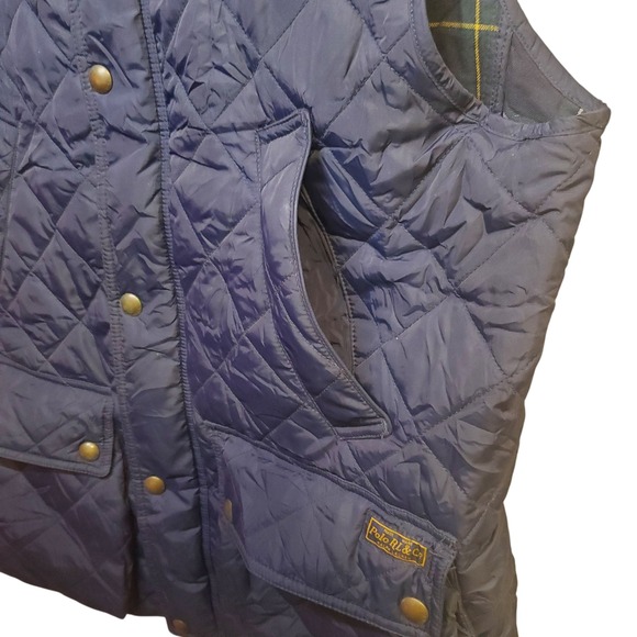 Polo Ralph Lauren Quilted Vest Navy Corduroy Large Talon Zip Flannel Lined Brass - Picture 16 of 16